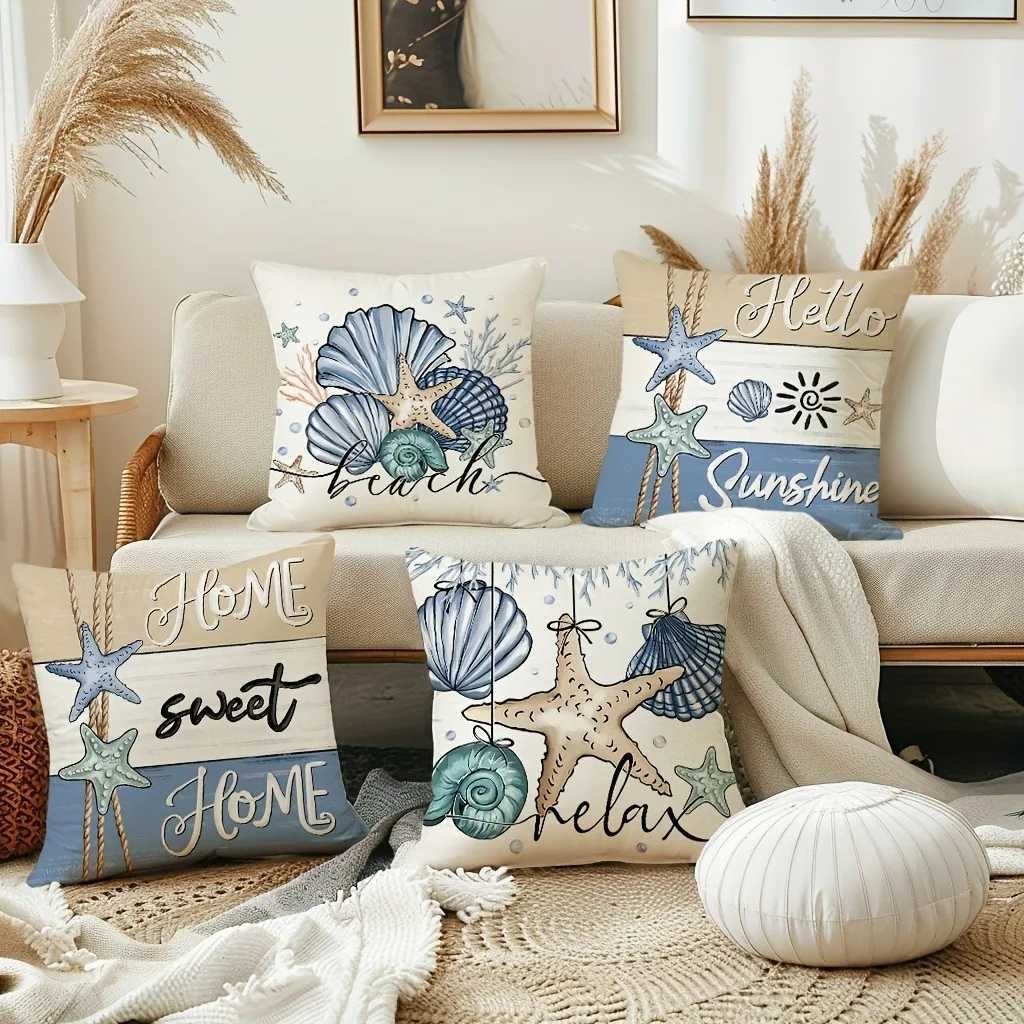 pillowcase Summer Starfish and Shell caseSuitable for sofa car bedroom decorative cushion cover C260314-image-1097934568