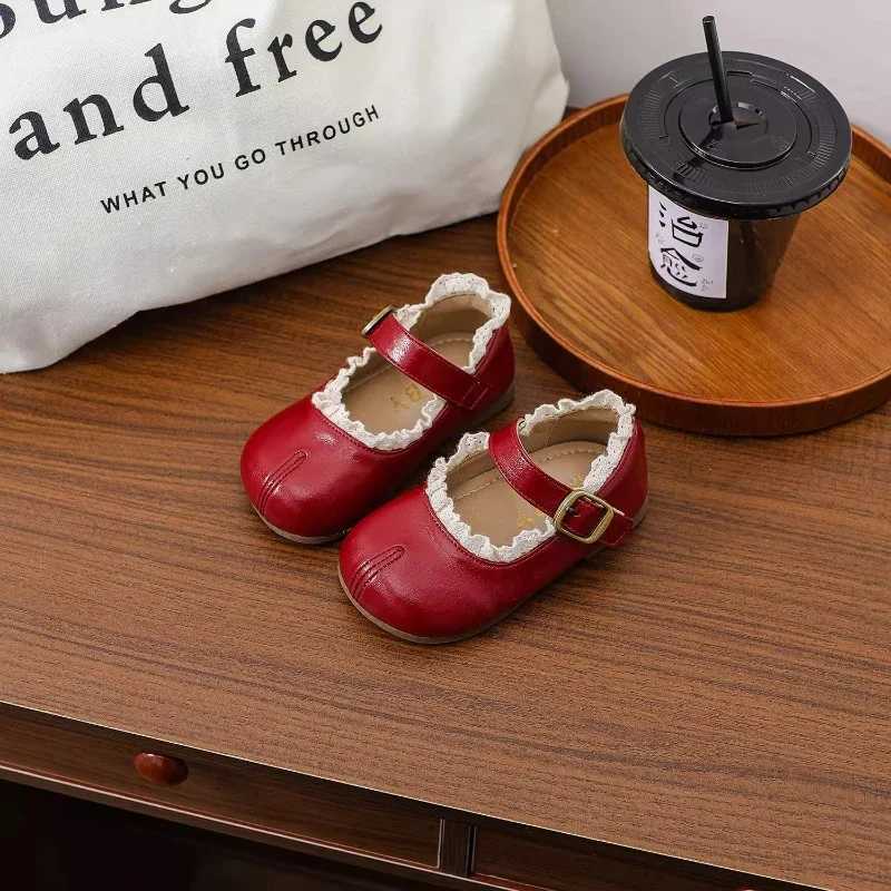 Nouveaux enfants printemps automne filles chaussures en cuir vin rouge simple enfants ballerines polyvalent mode volants bord tout-petits ShoesT2