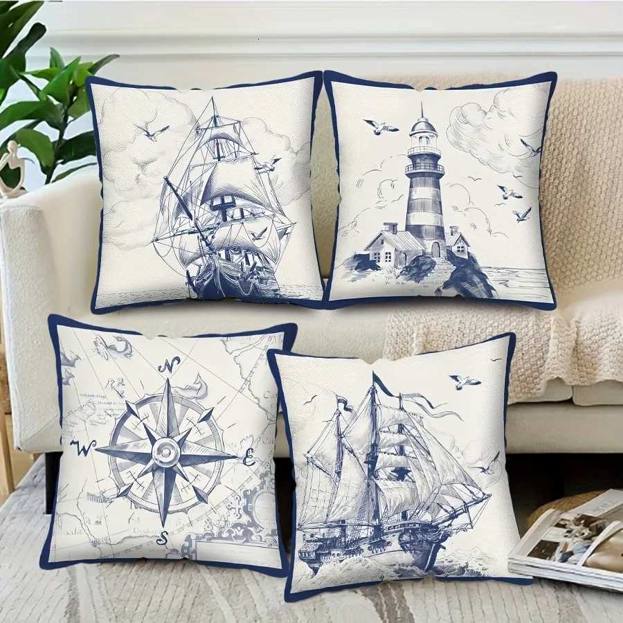 pillowcase Sailing Sailboat case Compass LighthouseSuitable for sofa car bedroom decorative cushion cover C260314-image-1097934843