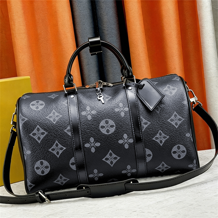 Designer 50cm Sacs Duffel Sac à main Classica Toile Cuir Grande capacité Valise Femmes Hommes Sac à bandoulière Fermeture à glissière de luxe Fou