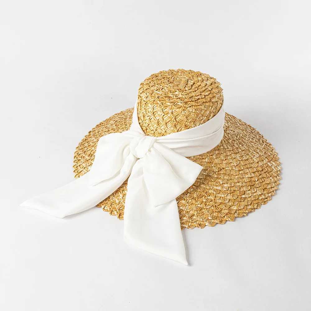 Chapeau de paille pétale tissé à la main, avec grand bord et grand nœud, pour dames, chapeau de soleil d'extérieur de plage, H260317, mode printe