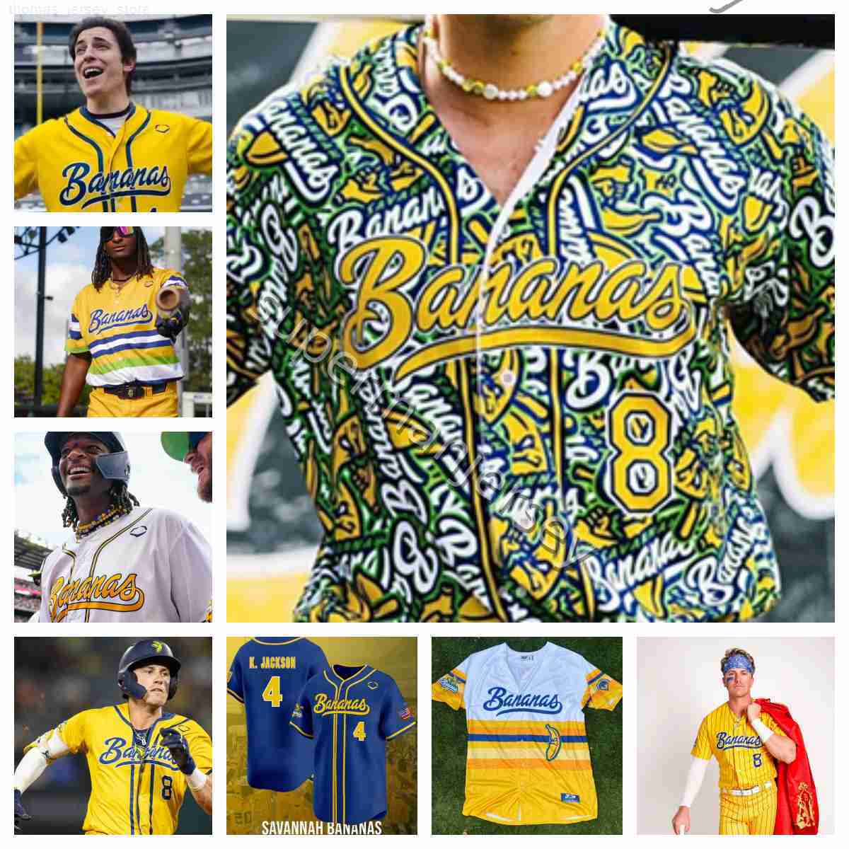 Savannah Bananas baseball jersey 2026 Bill Leroy Reese Alexiades Eric Jones KJ Jackson Ty Jackson Olson Dalton Mauldin Dr Meadows NEW s-5xl