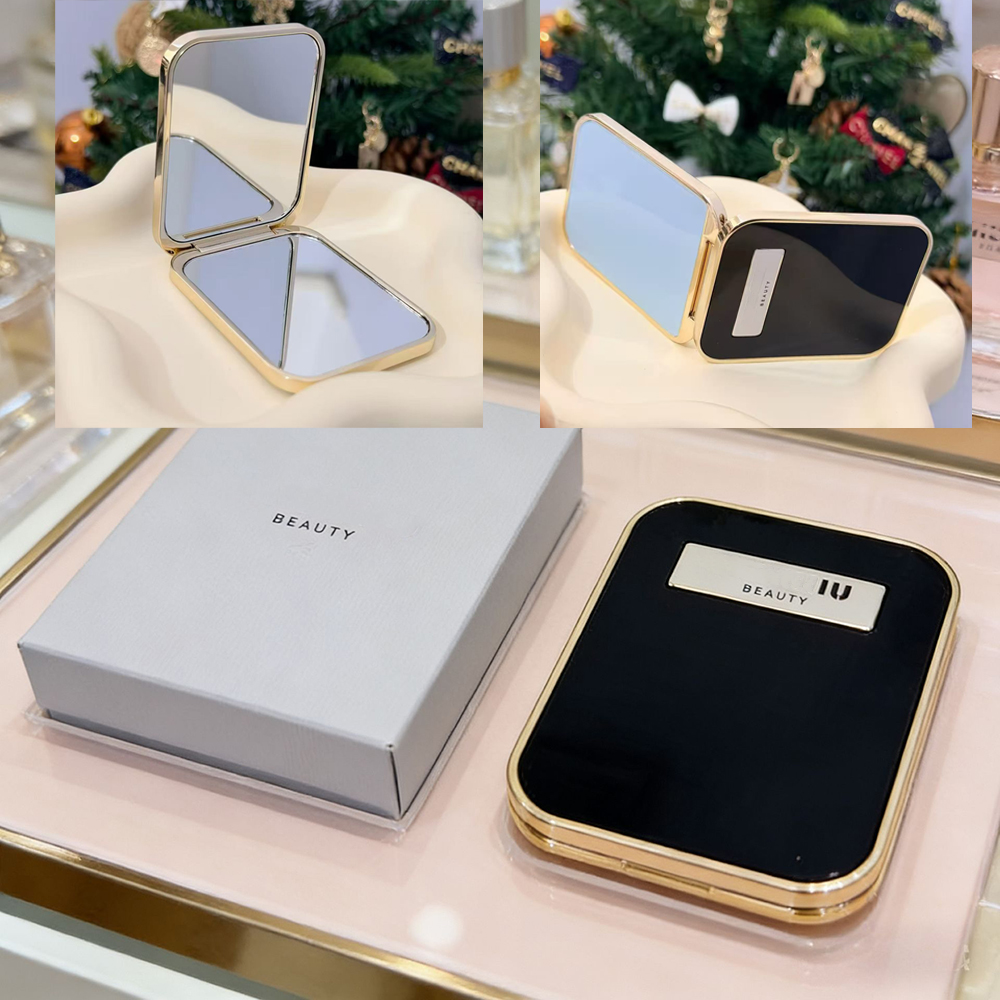 Designer Compact Metal Folding Miu Makeup Mirror Portable HD Double Side Cosmetic Mirror with Gift Box