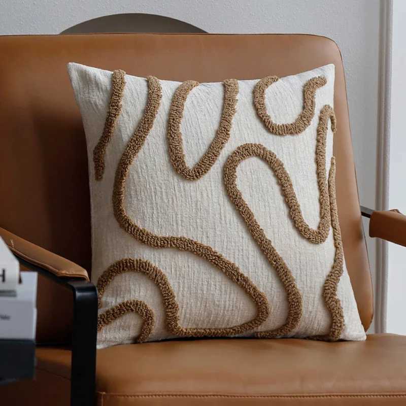 pillowcase Cover Chenille Cushion Covers Home 45x45cm For Various Room Decoration Simple Line Tufted Zippered Closure C260314-image-1097934807