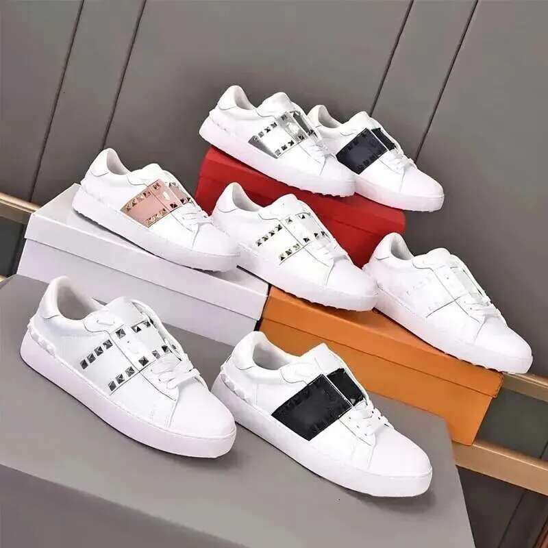 Designer Luxury Rivet White Shoes Casual Men Women Shoes Sneaker Leather Retro Black Calfskin Vintage Sports Loafers Trainers Size 35-45
