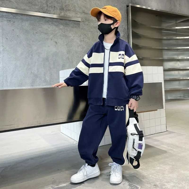 Autumn Children Boys Clothes Set Teenage Zipper Letter TopPants Bottom 2pc Kid Sweatshirts Fashion Tracksuits Baseball JerseyT260316-image-1097847035