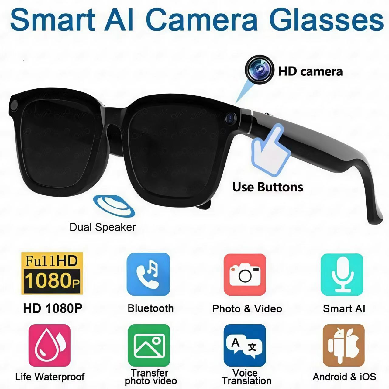 2026 New AI metal Smart Glasses 1080P Video Recorder Voice Assistant Music Bluetooth Connectivity Anti Blue-Light Sunglasses-image-1097902678