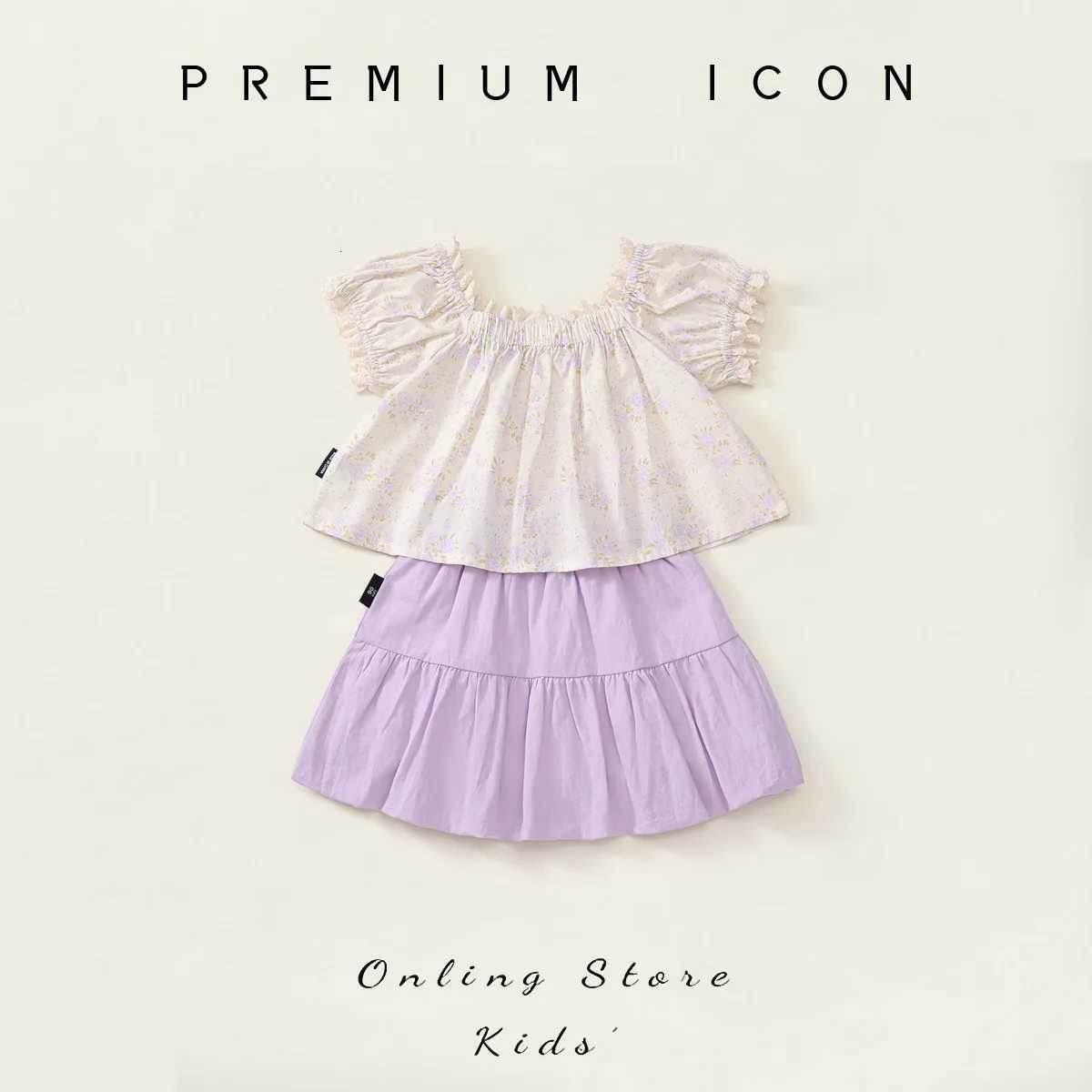 YBFSKID été enfant fille 2 pièces ensemble de vêtements en mousseline arc à manches courtes t-shirts violet jupe froncée enfants fille tenue à la