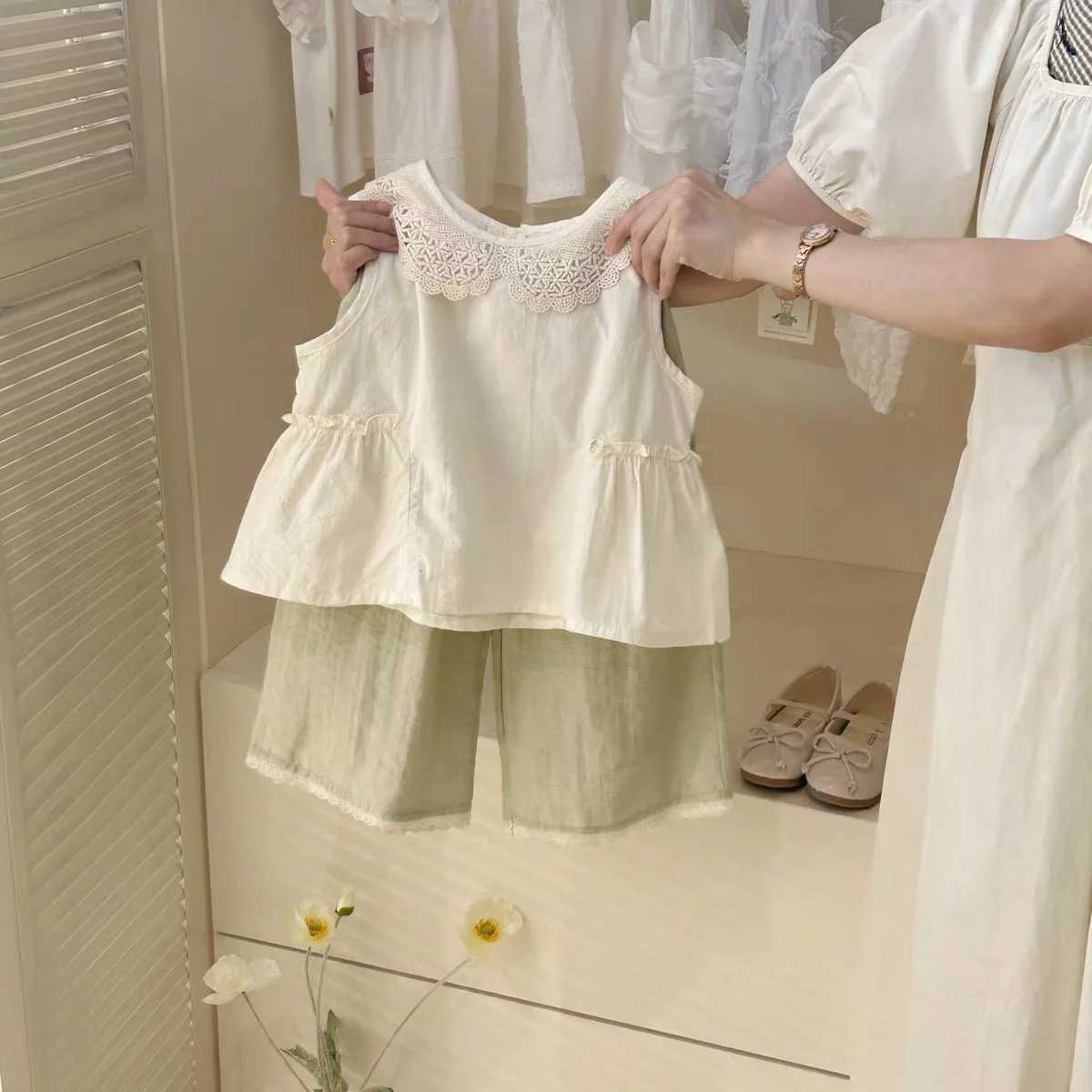 YBFSKID 2026 été fille 2 pièces ensemble de vêtements enfants fille dentelle gilet jupe haute tenue enfants fille T-Shirt costume doux tenue 1-6