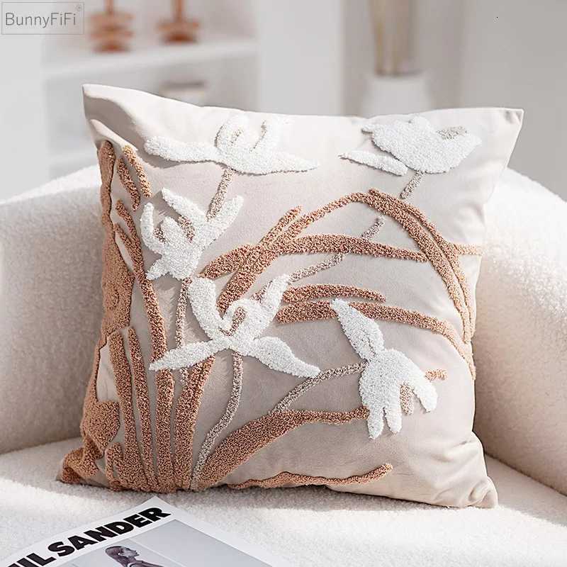 pillowcase Floral Vintage Embroidered Cover Luxury Velvet Beige Black 45x45cm Home Decoration Cushion Cover Living Room Bedroom C260314-image-1097935005