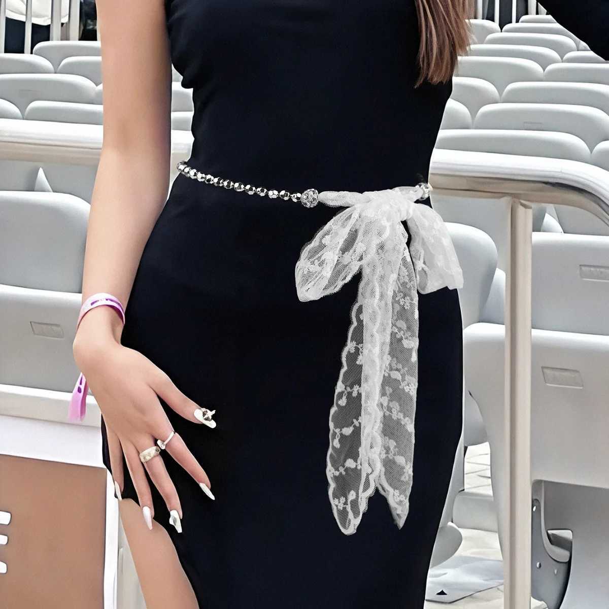 Nouveau français sexy dentelle chaîne à lacets ceinture accessoire de cheveux à la mode sac à bretelles noeud gland décoration perle taille chaîn