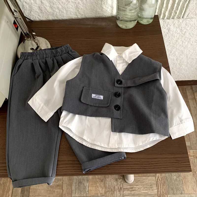 Ensemble de tenues pour garçons, vêtements élégants pour enfants, tendance, Cool, couleur unie, costume deux pièces, nouvelle collection automne