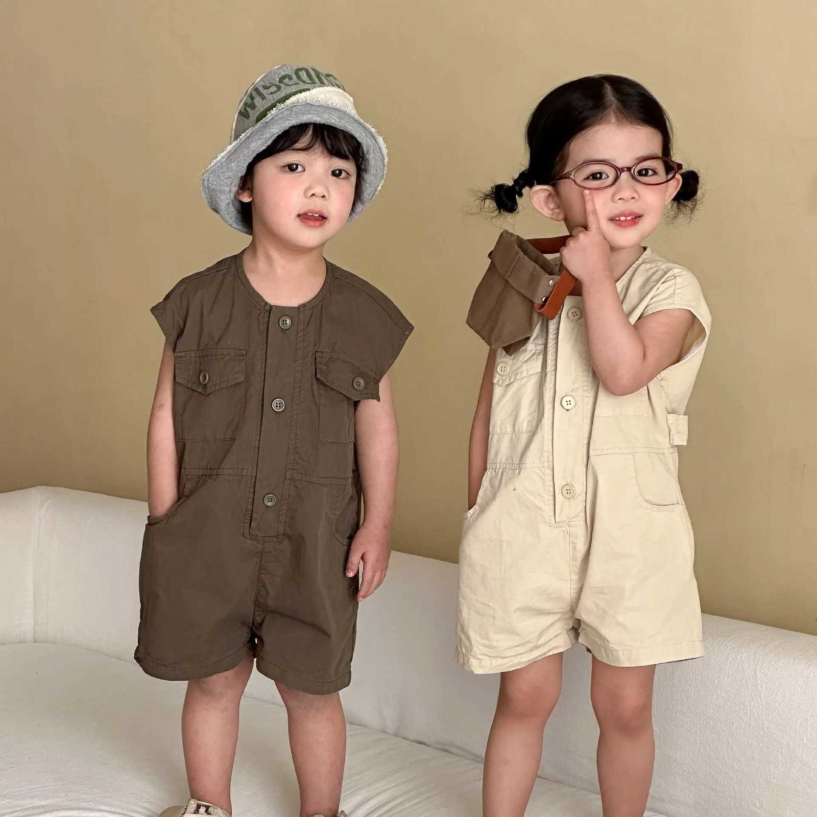 2026 Summer 1T-8T Childrens Clothes Thin One-piece Jumpsuit for Girls Cargo Design Back Print Sleeveless Boys ClothesT260316-image-1097850528