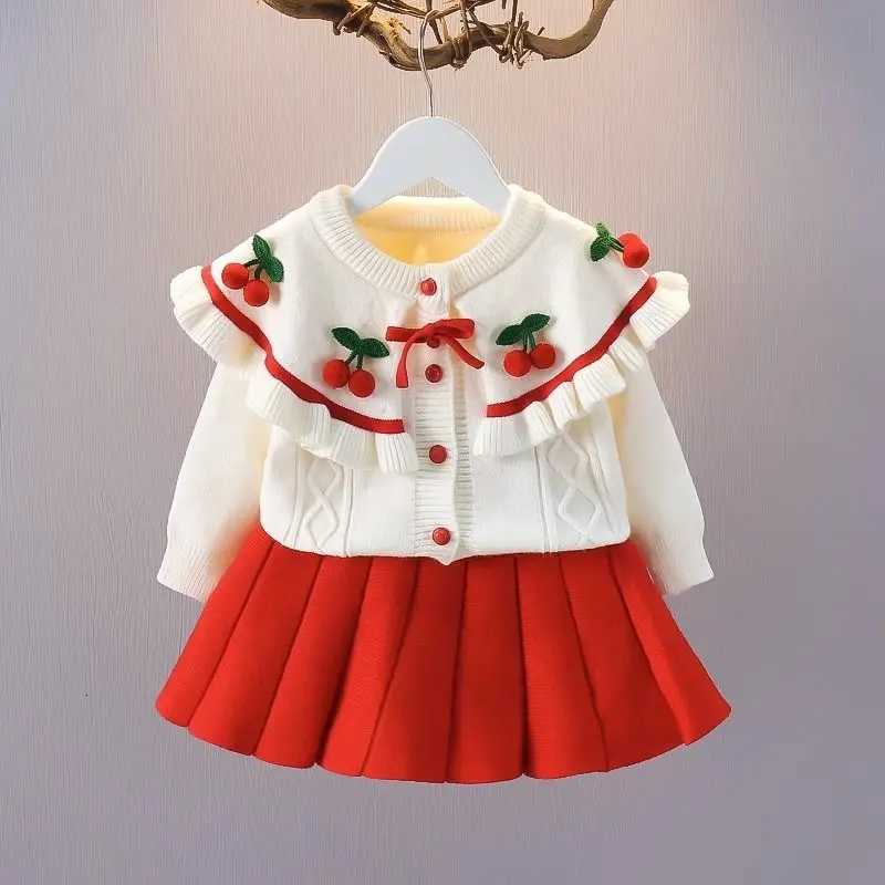Baby Girls Clothing Set Spring and Autumn New Childrens Knitted Sweater Coat Princess Skirt 2-piece SetT260316-image-1097850932