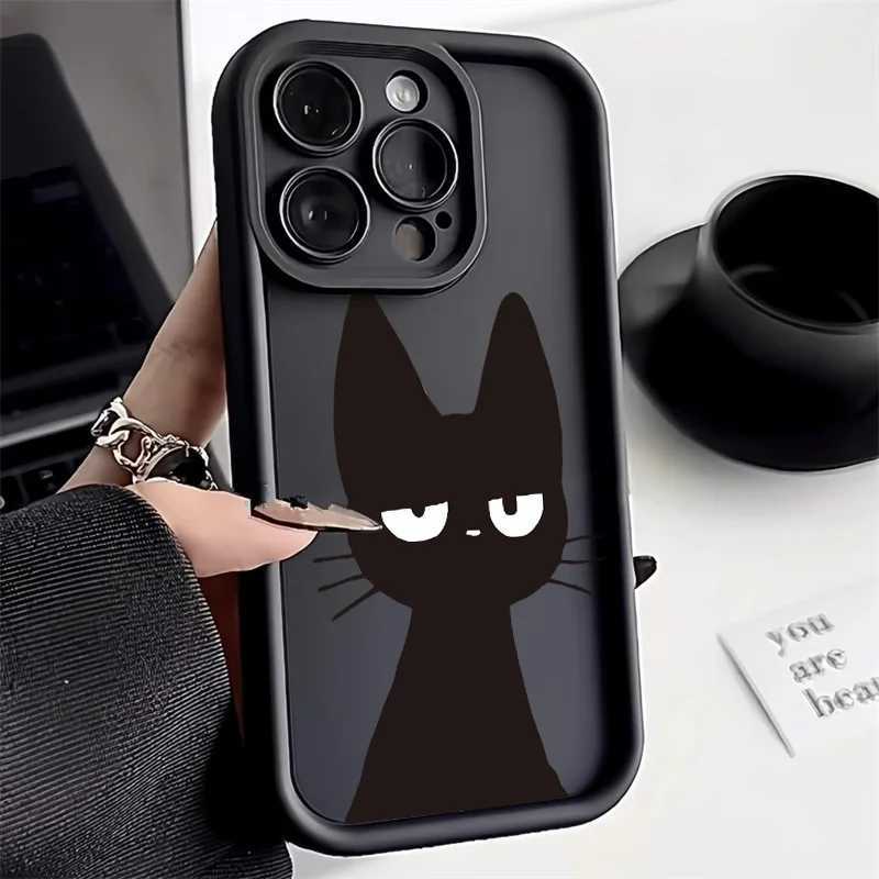Cute Black Cat Phone Case For iPhone 15 Case iPhone 11 13 16e 14 12 16 Pro Max XR 7 8 Plus SE Candy Color Shockproof Soft Cover H260317-image-1097934552