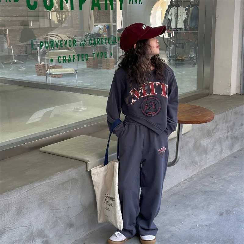 Autumn Children Girls Clothes Set Teenage Letter Pullover TopPants Bottom 2pc Kid Irregular Sweatshirts Fashion TracksuitsT260316-image-1097846118