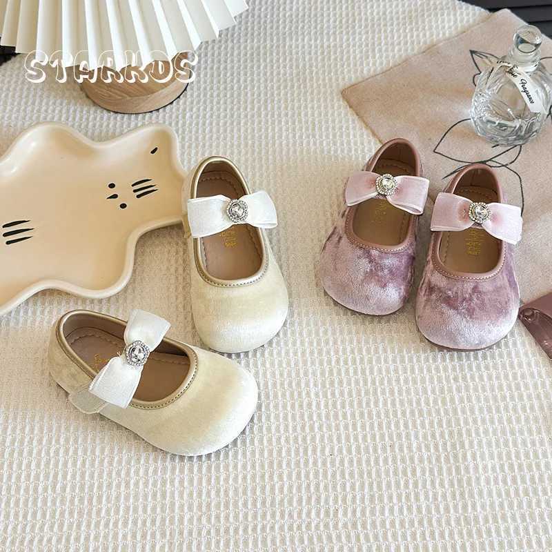 Conte de fées princesse chaussure enfant fille élégant or soie velours Ballet plat bébé enfant Bling cristal boucle dentelle Bowknot robe ZapatoT