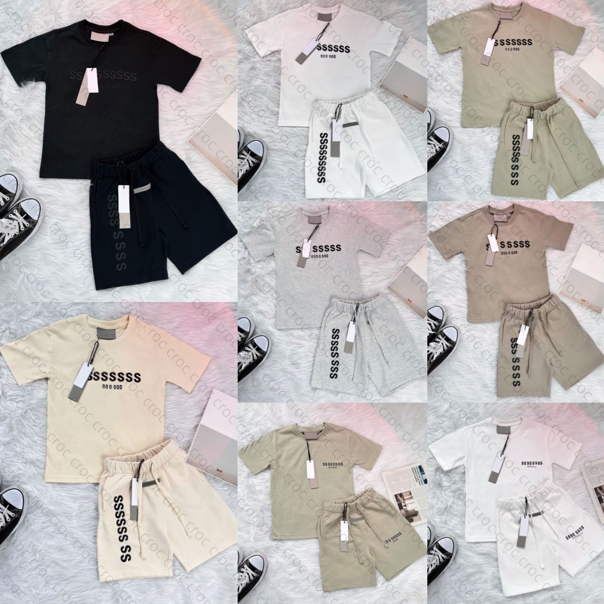 Free Shipping Kids Clothes Sets ess Baby Outdoor Tees Letter Print t-shirts Boys Girls shorts pants Children Short Sleeve Tops suit Black White G-image-847475048