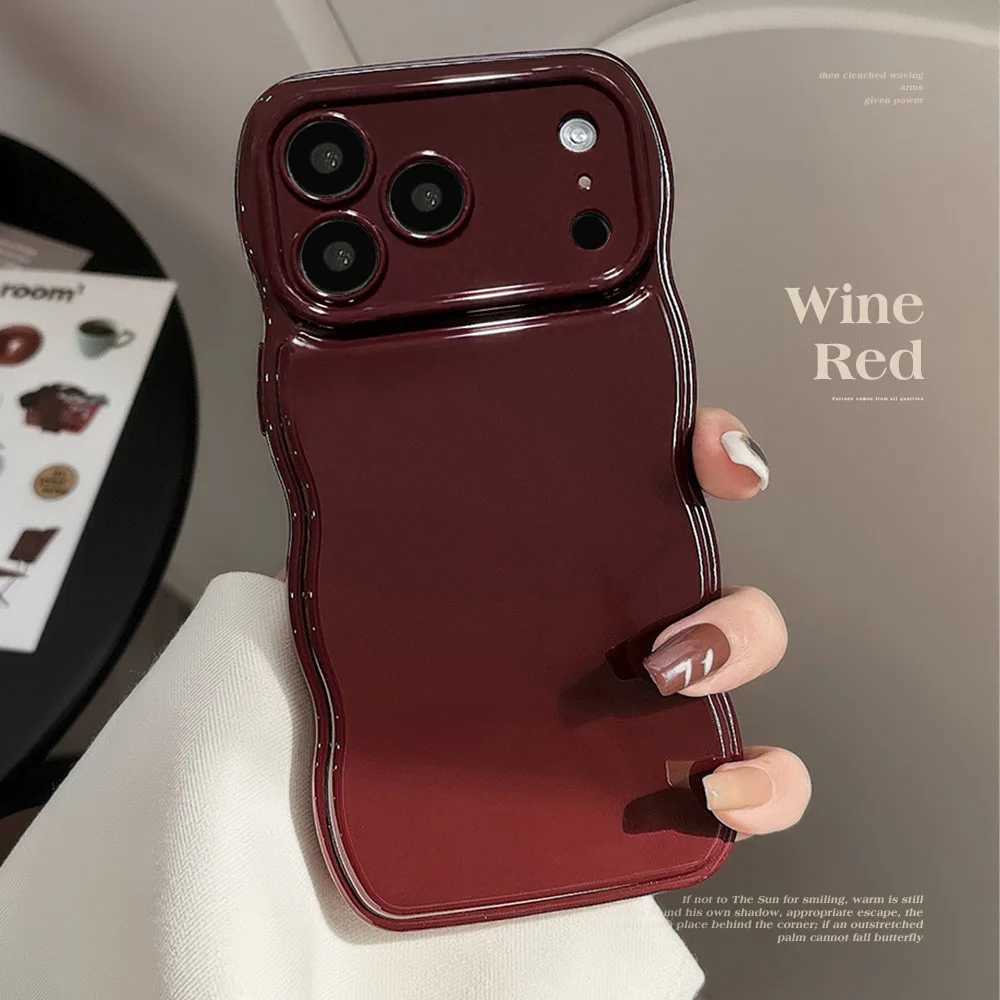 Retro Wine Red Wavy Phone Case For iPhone 17 Air 16 15 14 13 12 11 Pro Max Plus Woman Girl Soft Shockproof Bumper Back Cover H260317-image-1097934707