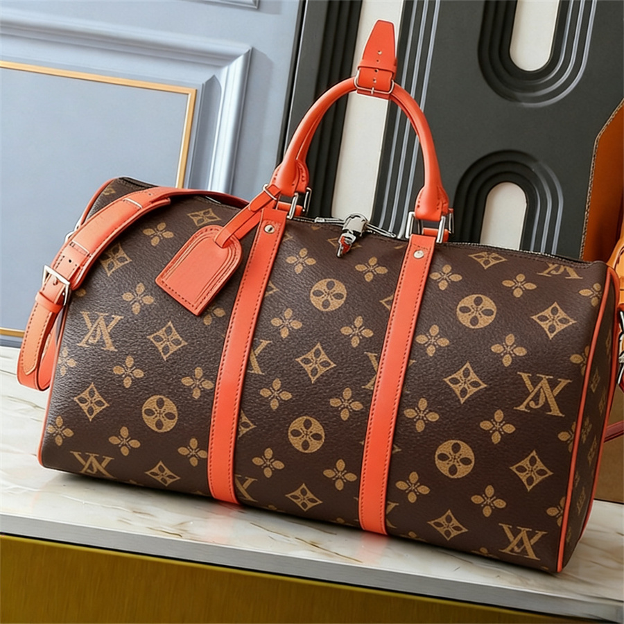 Designer 50cm Sacs Duffel Sac à main Classique Toile Cuir Grande capacité Valise Femmes Hommes Sac à bandoulière Fermeture à glissière de luxe Fo