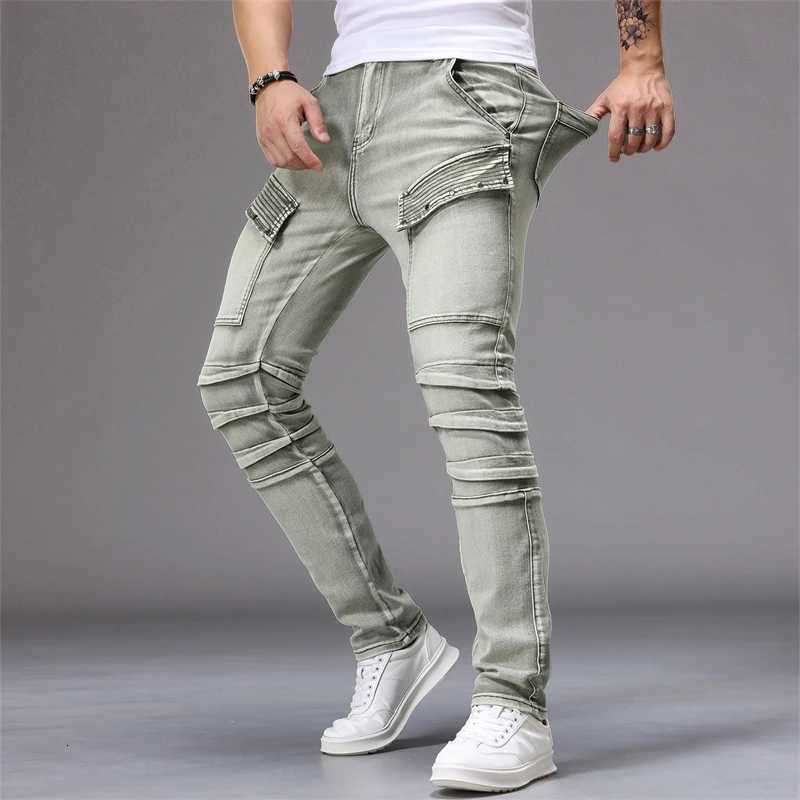 Vert Skinny Hip Hop Jeans Harajuku Y2K Pantalon Mode Streetwear Vintage Épissage Américain Élastique Slim Biker Denim PantsT260316