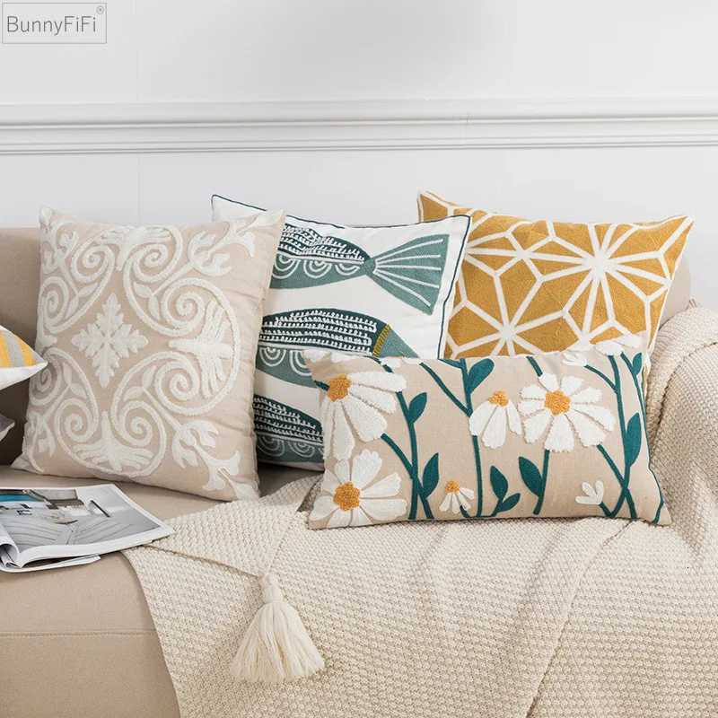 pillowcase Decor Cushion Cover Daisy Home Floral Geometric 45x45cm/30x50cm Yellow Blue Embroidery Cover Soft Cozy for living room C260314-image-1097935933