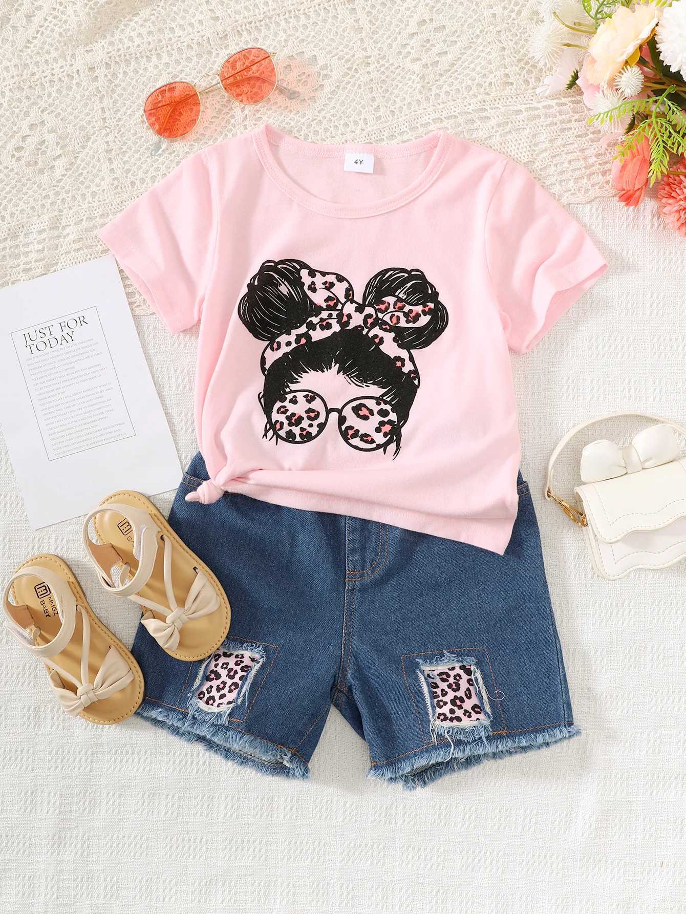 Hiver 4-7 ans Cool filles petite fille imprimer hauts et shorts décontracté 2 pièces ensemble T260316