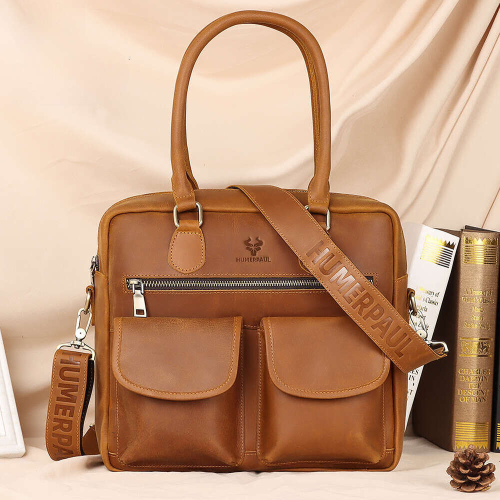Luxury Shoulder Bags Totes Hobo Hummer Paul Men S Handbag Top Layer Cowhide Casual Bag Multi Pocket Genuine Leather Business Commuting Briefcase-image-1097948355
