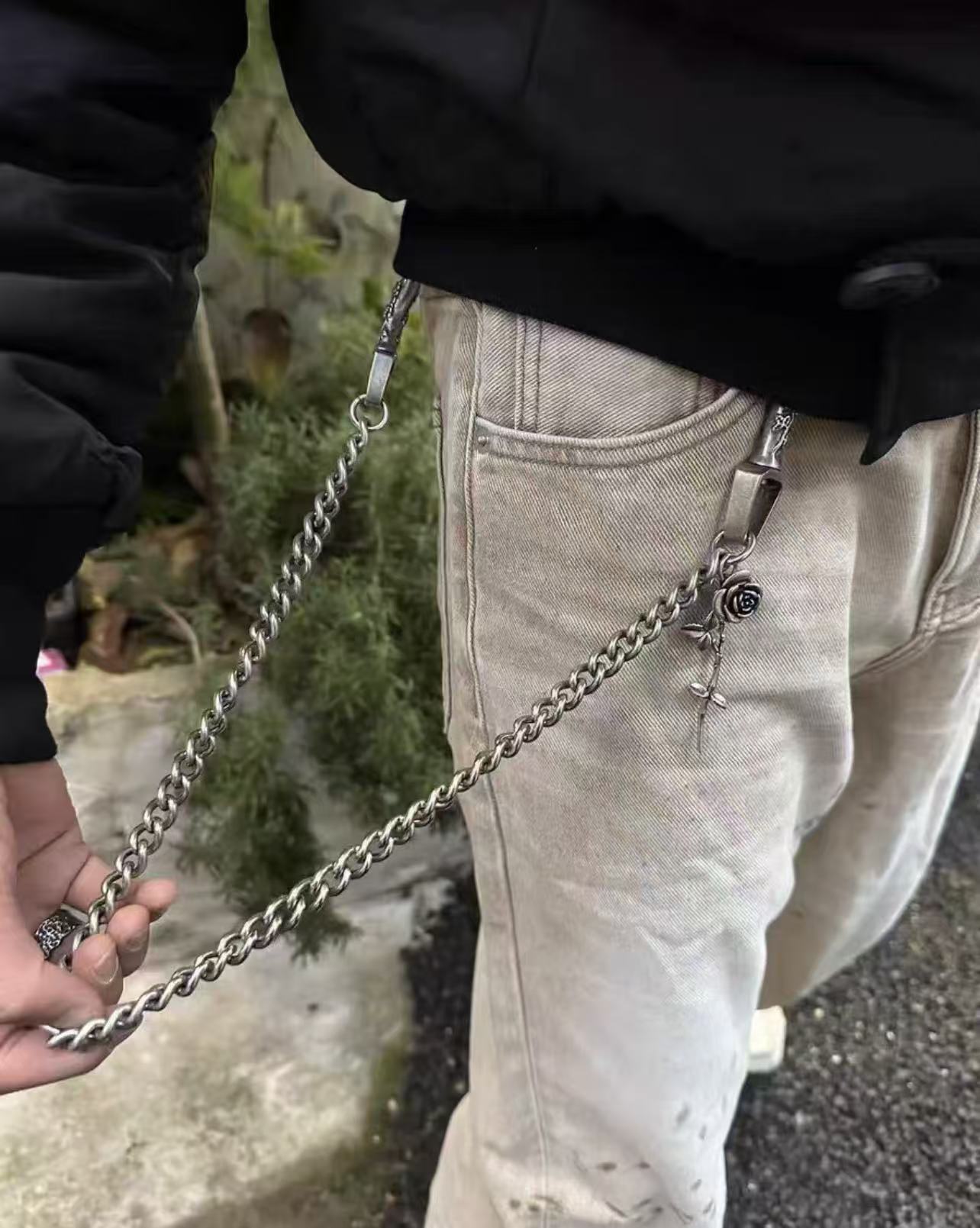 French luxury ERD silver retro Trouser Chain rose carved street hip-hop punk rock fashion accessories
