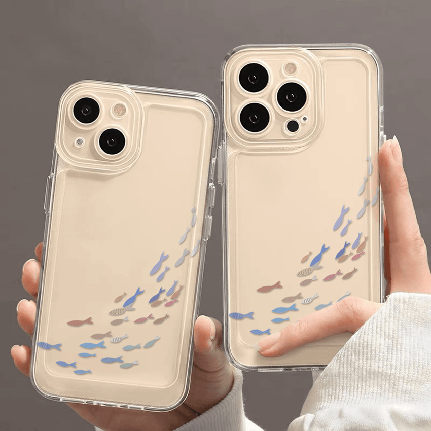Colorful Fish Phone Case For Iphone 16 15 14 13 Pro 12 11 Max Plus 16Pro Transparent 16Promax Phone Case 15Pro Simple 15Promax 14Pro Cover 13Prom