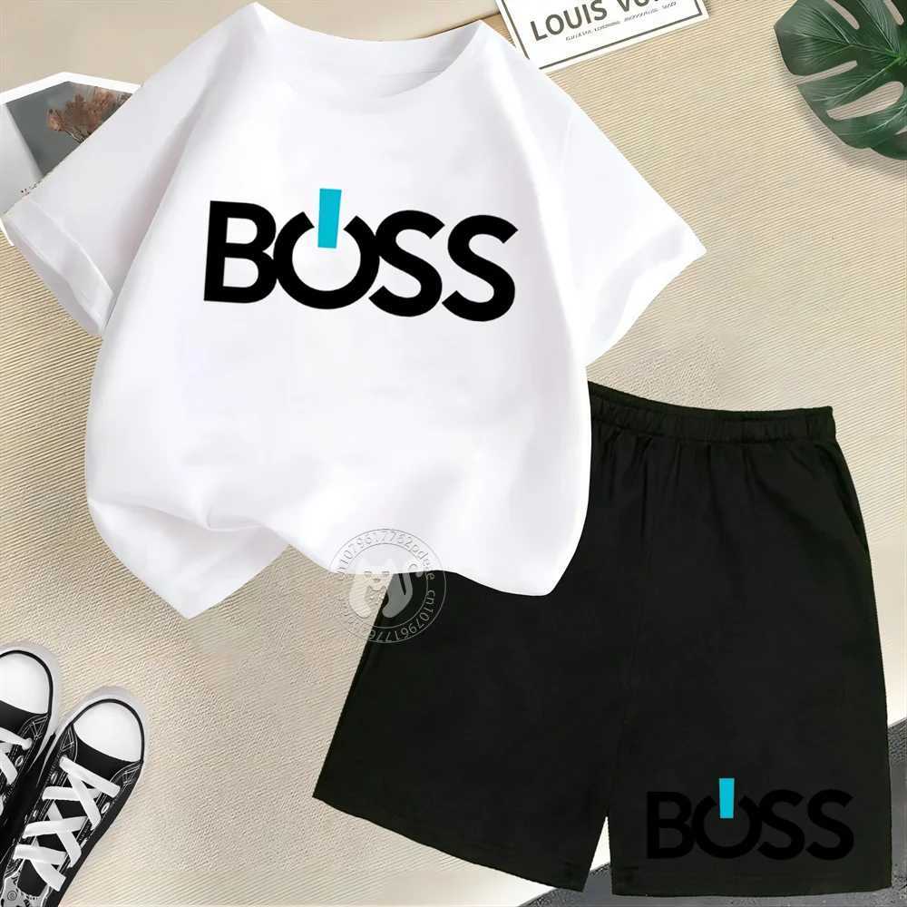 Simple letter BOSS Print Teen boys Girls street casual suit top Kids Summer Short sleeve T-shirt ShortsT260316-image-1097848805