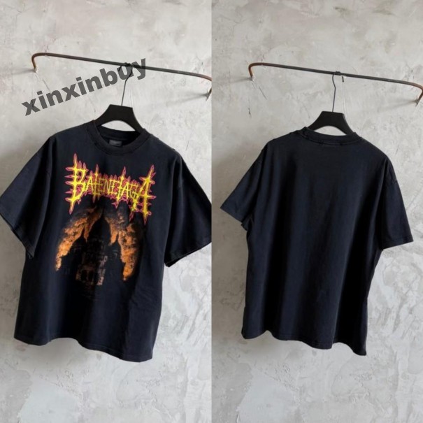 xinxinbuy Men designer Tee t shirt 2026 Paris Cathedral flame letters printing destroy short sleeve women white yellow blue black green red L-3XL