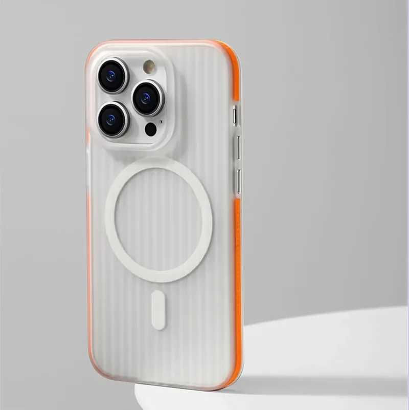 Corrugated Pattern For Magsafe Magnetic Wireless Charge Case For iPhone 16 15 14 13 12 Pro Max Plus Non-slip Hard PC Matte Cover H260317-image-1097934650