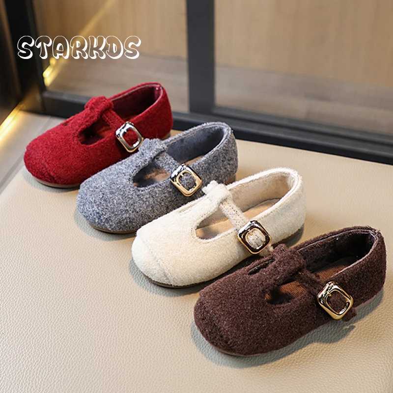 Warm Short Plush Ballet Flat Shoes Kids Girls Winter Vintage Fleece Felt T-Bar Mary Jane Shoes Baby Child Soft Wool Dress ZapatoT260314