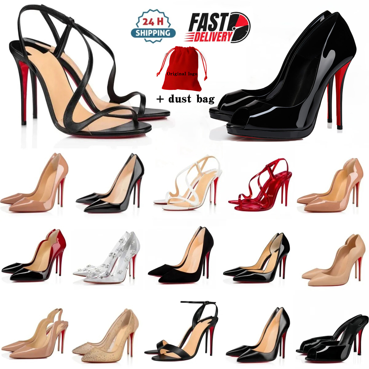 Scarpe firmate Donna Scarpe eleganti con tacco alto Sandali con punta aperta rossi 6cm 8cm 10cm 12cm Tacchi Décolleté in vernice nera nuda Taglia 34