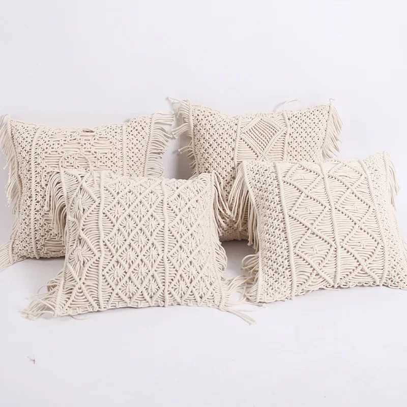 pillowcase Boho Style Cushion Cover Yellow Pink Grey Hand Made Woven Cover Tassels Home decoration Macrame Case for sofa Bed C260314-image-1097935110