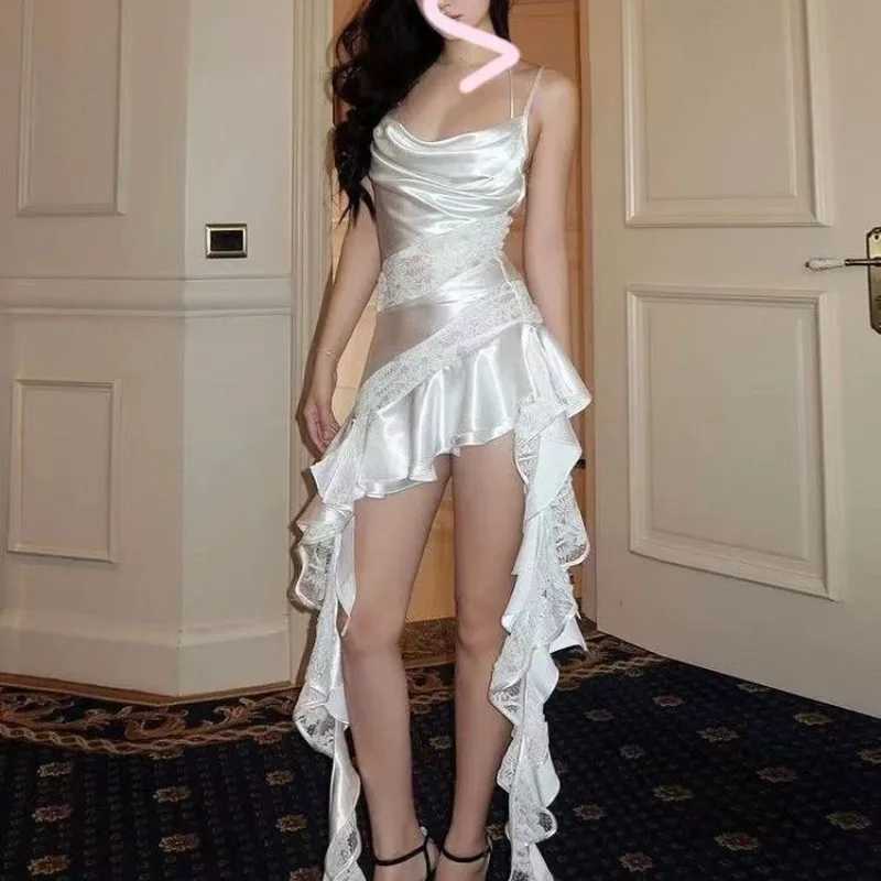 White Lace Patchwork Ruffles Sexy Camisole Dresses Irregular Slim Fit Vestidos De Mujer 2026 Summer New Dress for Women L260526-image-1097895915
