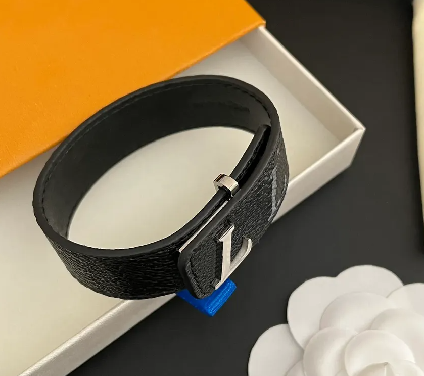 Brand Designer High-end Luxury Men's Bracelets Fashion Unisex Jewelry Aolly Buckle black Leather black color-image-917746629