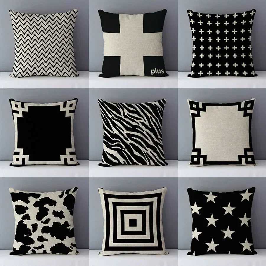 pillowcase 45x45cm square case European Casual Cozy White black geometric cushion cover for sofa/bed home decorative Case C260314-image-1097935944