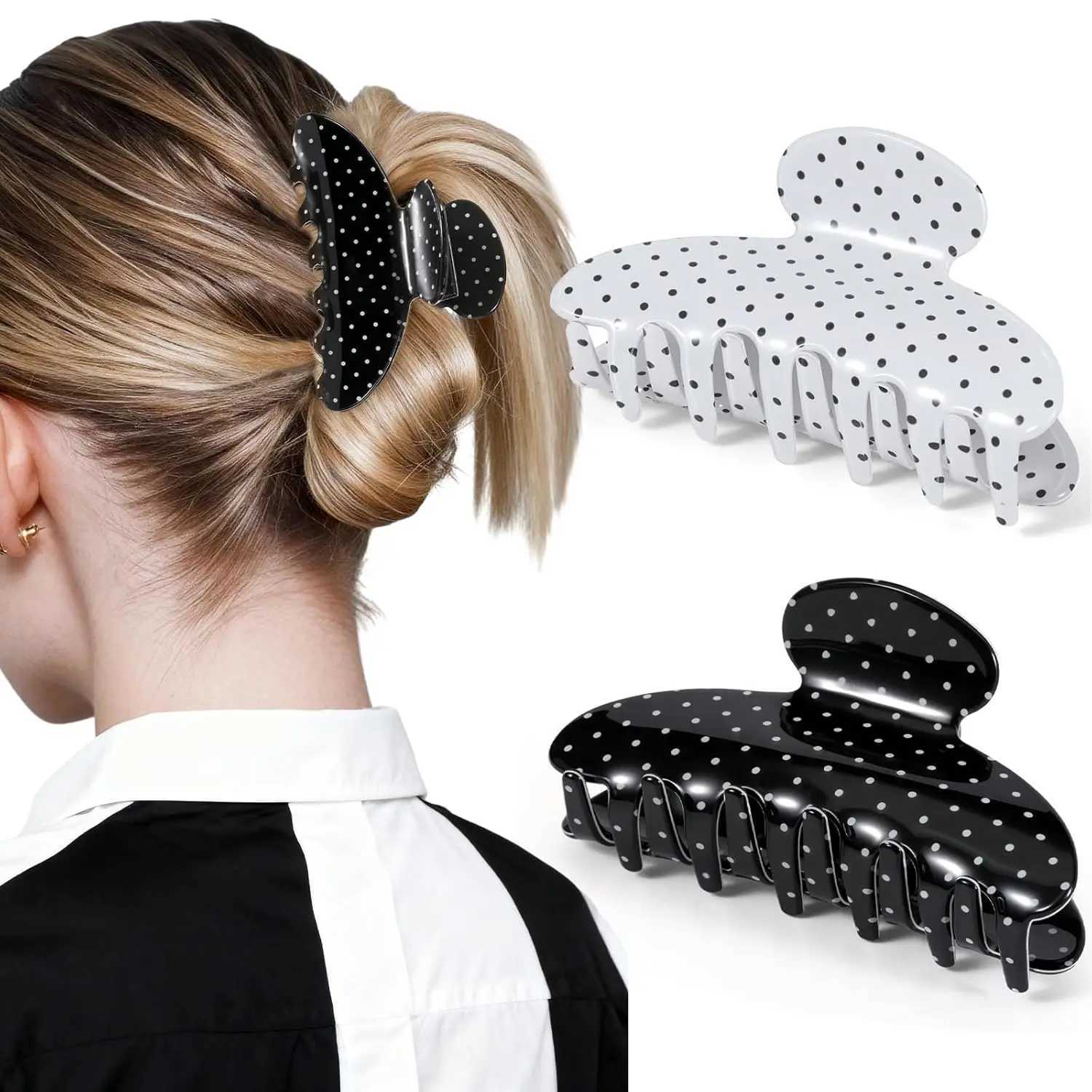 Vintage Polka Dot Medium Hair Claw Clips for WomenStrong Hold Shark Clip Hair Accessories for Thick Hair Ideal Gifts H260317-image-1097914527