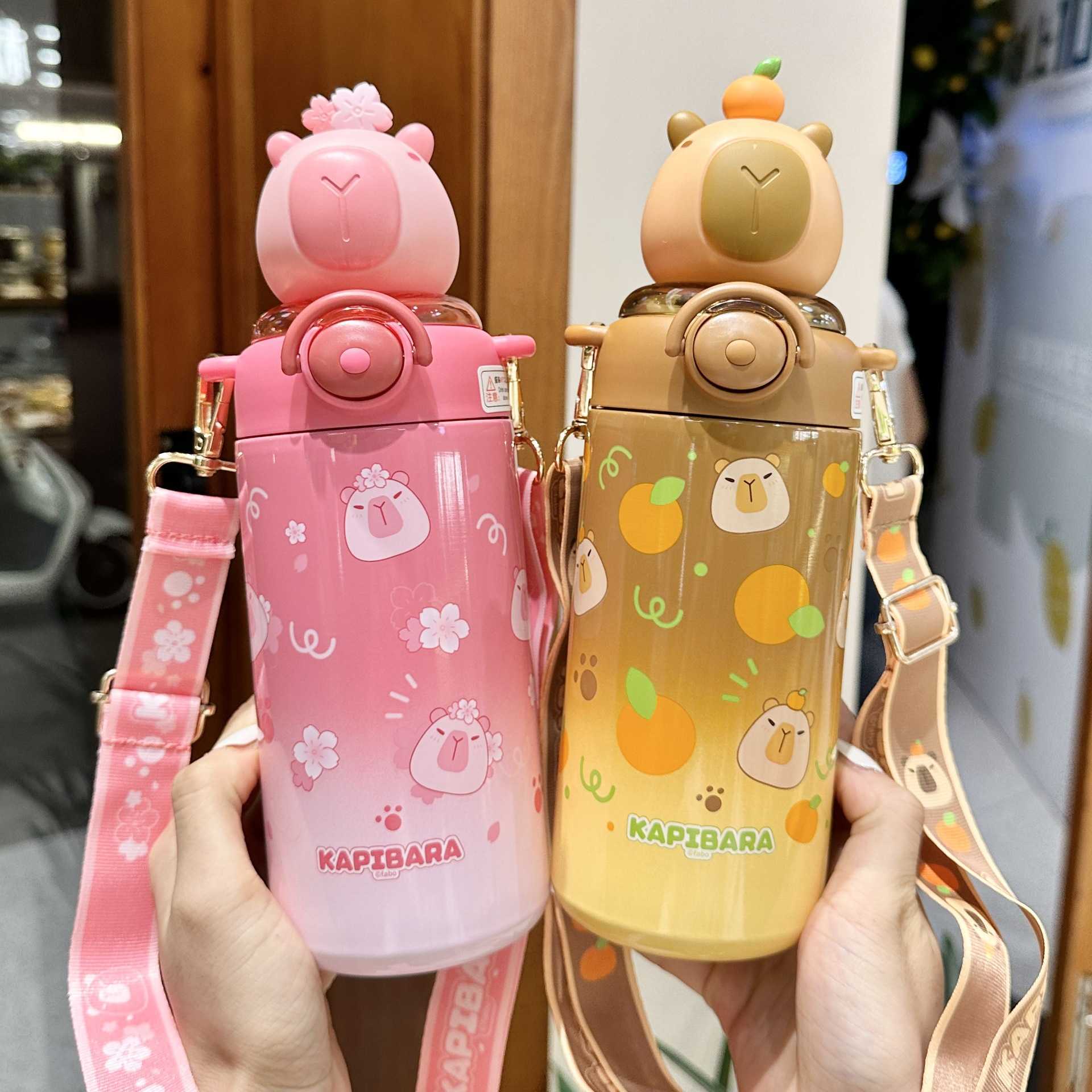 Kapibara Childrens Water Bottle for School Students Girls Straw Cup Portable Stainless Steel Insulated Cup for Kindergarten L251212ZTLL-image-1098050867