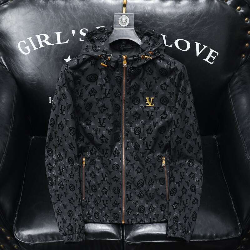 2026 Spring European Style Trendy Men's Fashionable And Unique Flocked Hooded Jacket Casual Coat