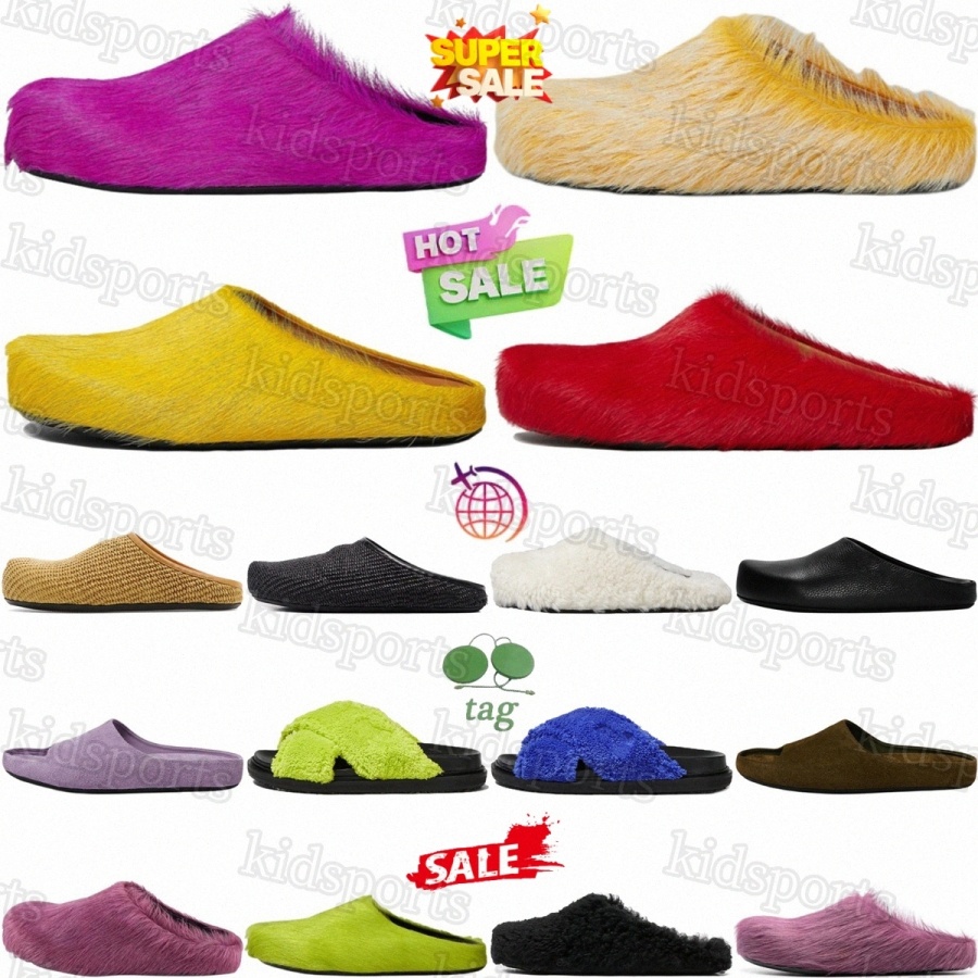 Pantoufles Mocassins Designer Luxe Calf Sabot Calfskin Slides Intérieur Cheveux Furry Slide Slipper Long Hommes Femmes Fourrure Fourrure Noir Bla