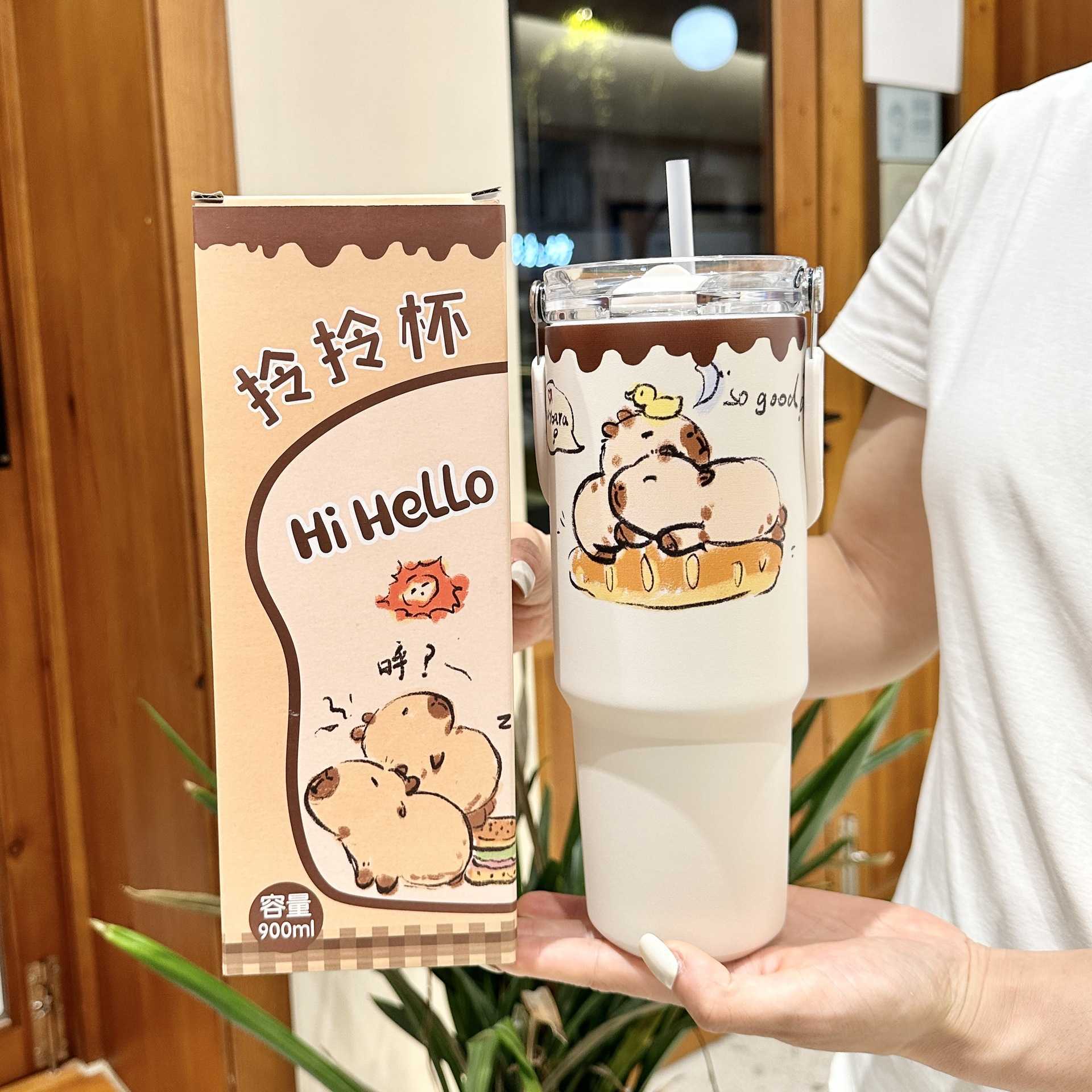 Kapibara Giant Ice Cup Large Capacity 2025 New Model Straw Insulated Cup Womens Cold Water Cup L251212TMYW-image-1098050963