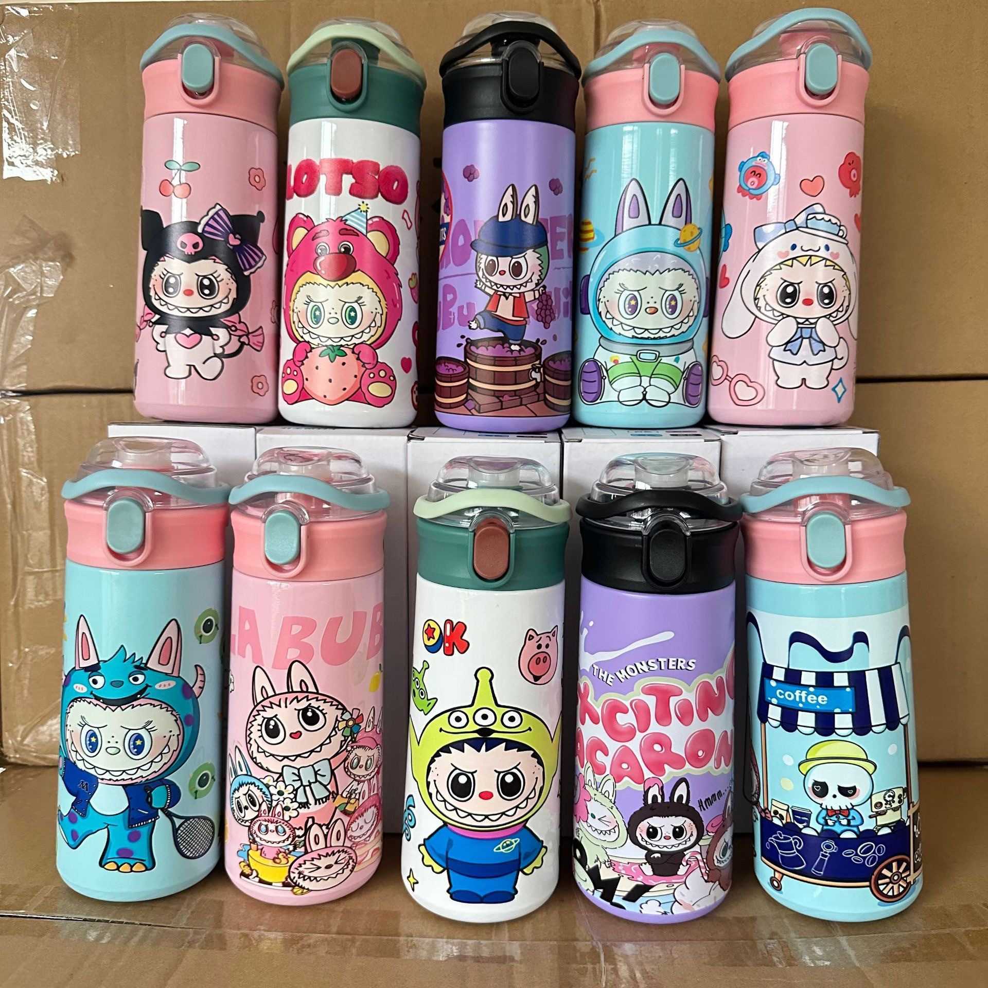 New Hot Style Labubu Cat Cup Handheld Pea Cup 3D Printed Cartoon Double Drinking Insulated Cup Pop-up Lid Cup L251212QXJR-image-1098027842