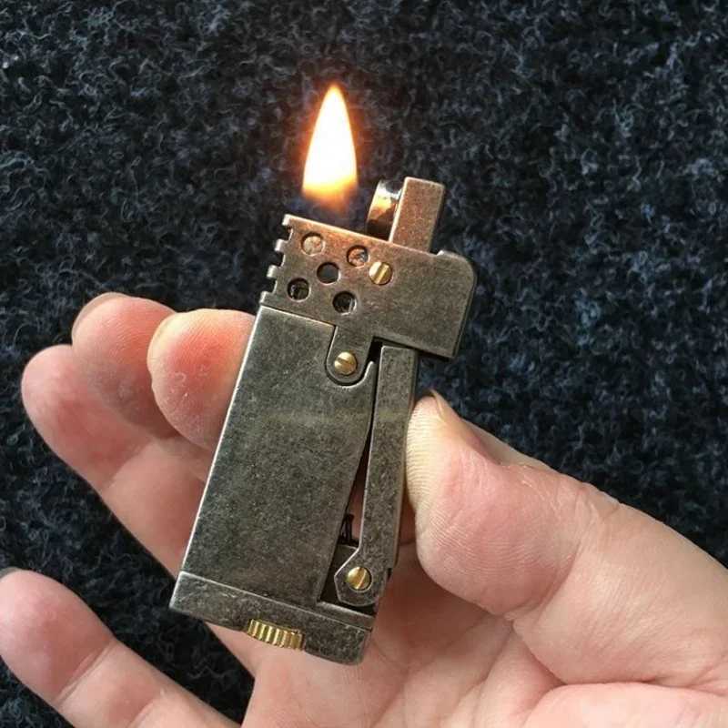 Retro mechanical kerosene lighter semi-automatic side pressure ignition creative personty old-fashioned nostalgic mens gift C260318-image-1098070869