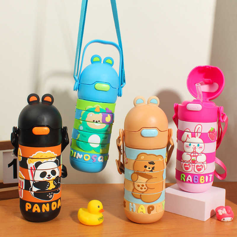 Childrens Smart Fun Insulated Cup Cartoon Rotating Straw Cup Student Outdoor Portable Strap 304 Stainless Steel Water Cup L251212IO3D-image-1098049689
