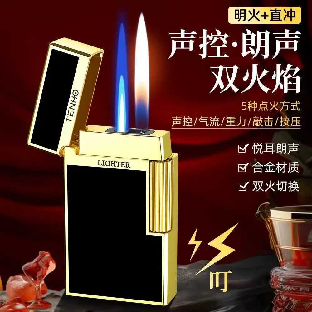 Inductive Sound Control Lighter Inflatable Lighter Dual Flame Switch Loud Sound Lighter High-end Gift Trendy C260318-image-1098070418