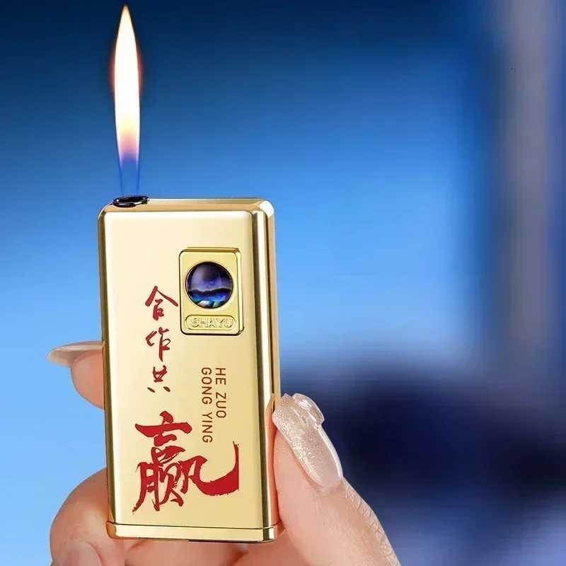Creative True Color Shell Silent Button Open Fire Gas Lighter Replaceable Battery Lightweight Portable Electric Lighters Smoking C260318-image-1098070849
