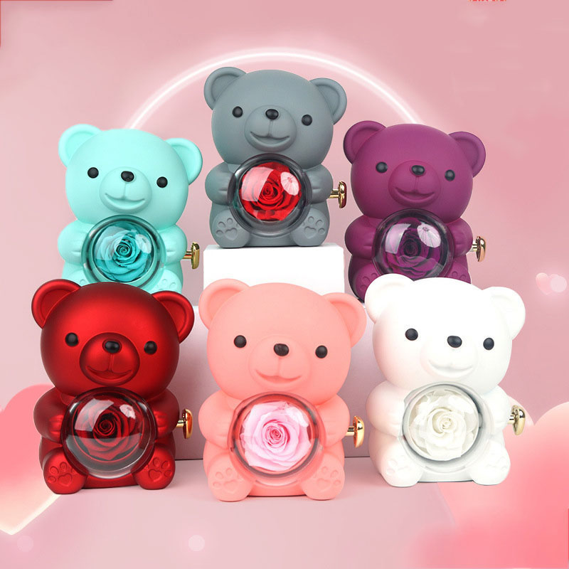 Preserved Rose in Small Hug Bear Jewelry Box Eternal Roses Forever Flowers Mothers Day Rose Gifts for Mom Wife Sister Grandma Valentine Anniversa-image-1098054819